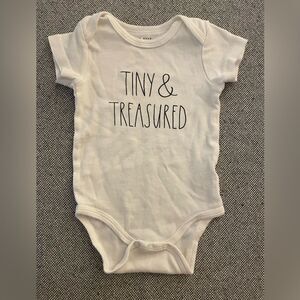 Rae Dunn Tiny & Treasured baby 1 piece short sleeve w/ bottom snaps. 6-9 months